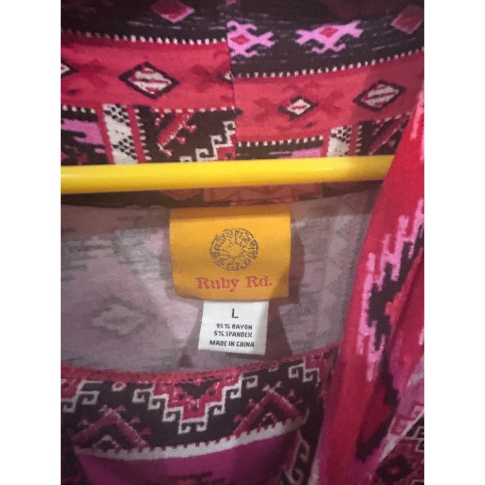 Ruby Rd. Pink Geometric Patchwork Cowl Neck Long … - image 3